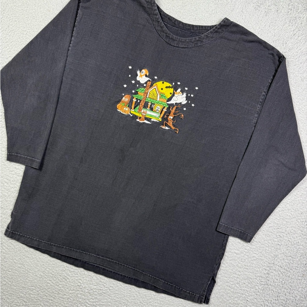 Vintage Halloween embroidered long sleeve T-shirt